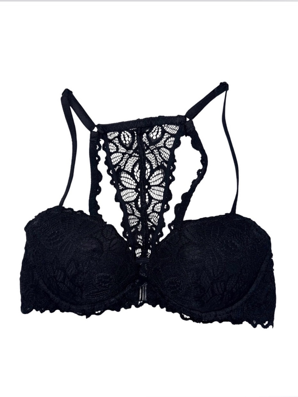 Victoria’s Secret PINK Date Racerback Bra Black Lace Demi Front Closure 34C